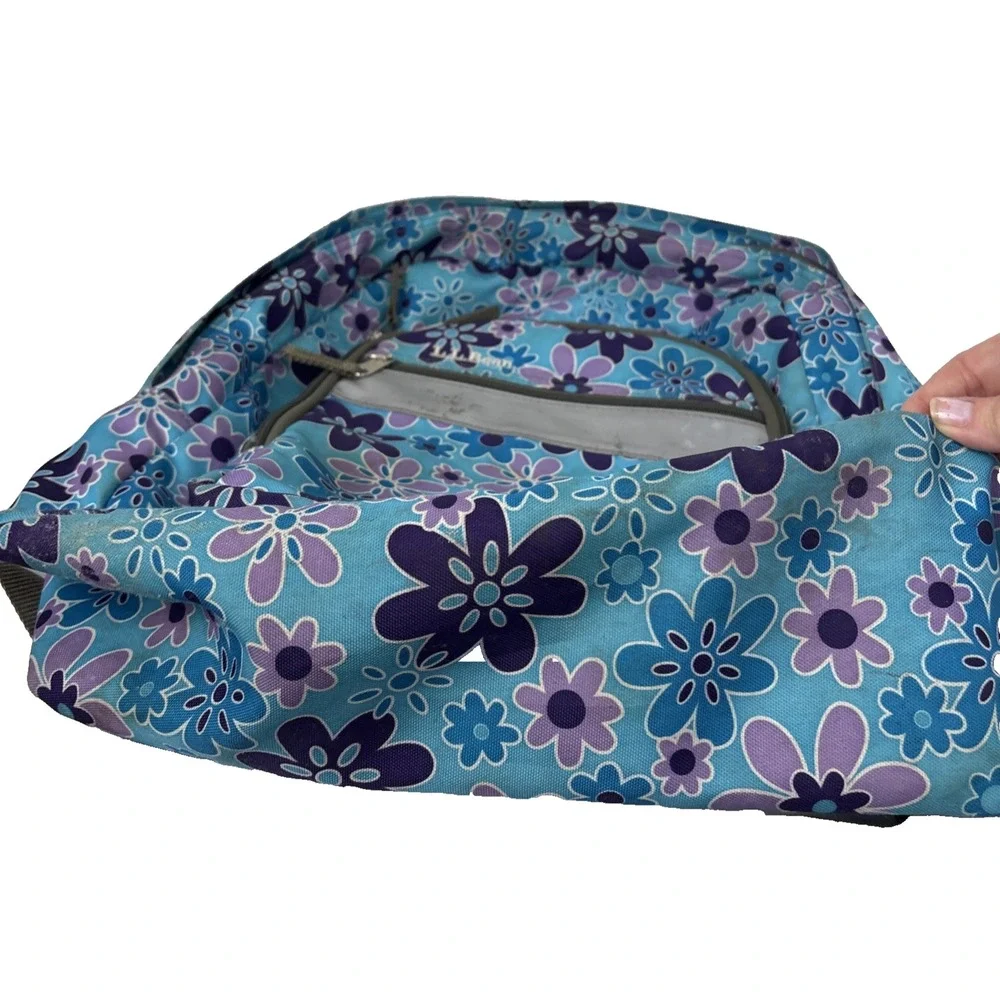 LL Bean Junior Backpack Floral Blue Purple